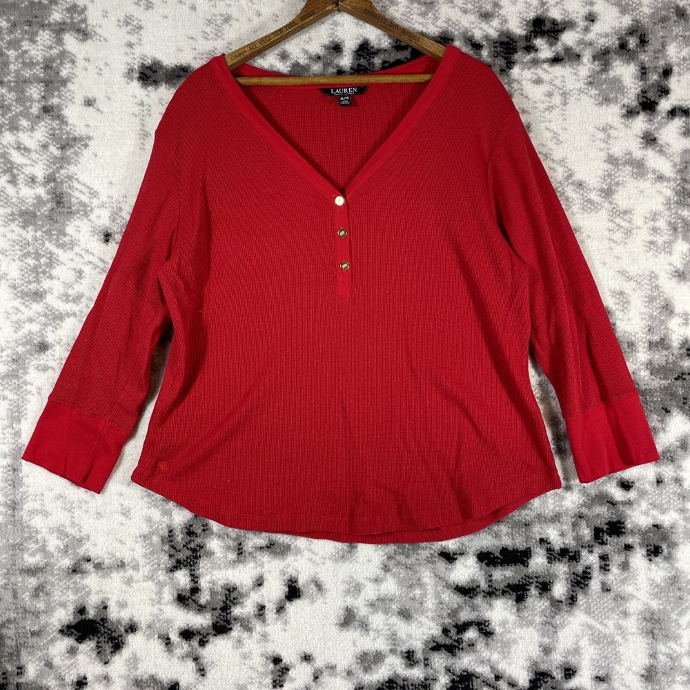 Lauren Ralph Lauren‎ Top Womens Size Extra Large Black Label V-Neck Shiny